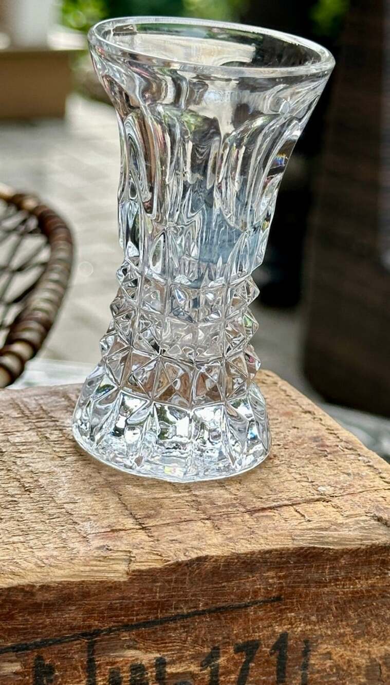 Vintage Clear Pressed Glass Toothpick Holder Diamond Point Flared 3.25 Inch